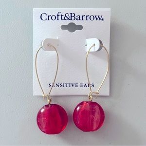 New Croft & Barrow Red Pink Glass Bead Gold Tone Earrings